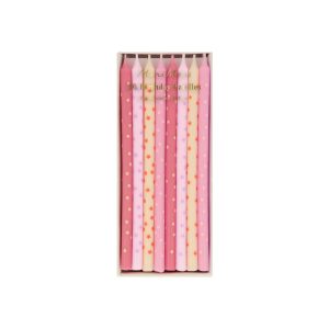 Velas largas rosadas con estrellas 16 uds